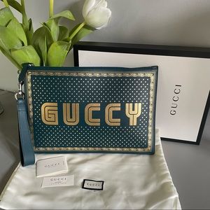 NEW Gucci X SEGA Guccy Leather Wristlet Pouch with Box Unisex